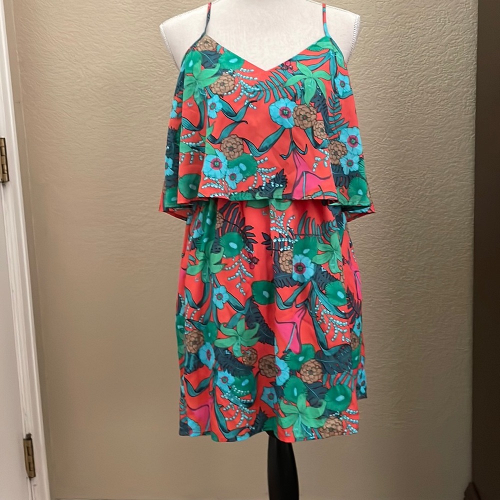 Turquoise/orange/green print  sundress. Nearly new size M